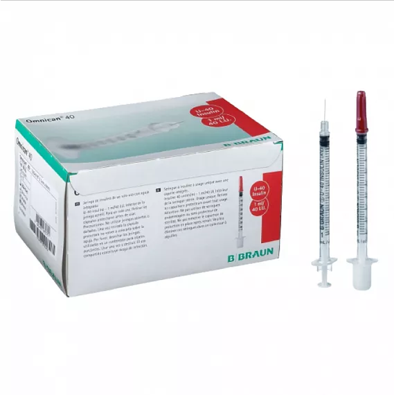 B.Braun Omnican 40 Шприц трехкомпонентный 1 мл, U40, интегрированная игла 30G (0,30 х 12,0 мм)
