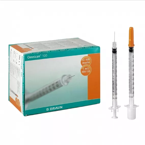 B.Braun Omnican 100 Шприц трехкомпонентный 1 мл, U100, интегрированная игла 30G (0,30 х 12,0 мм)